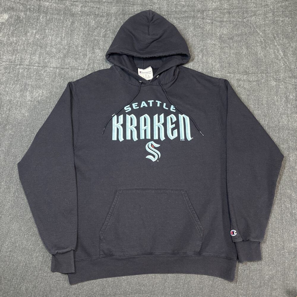 Champion NHL Seattle Kraken Hoodie Men's Size Large Navy Blue Long Sleeve